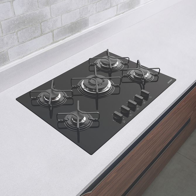 Cooktop a Gás Penta Side Plus em Vidro Temperado 5 Queimadores