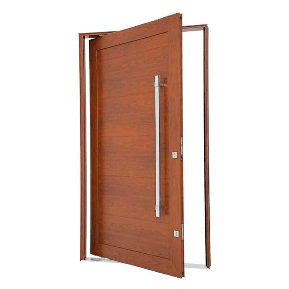 Porta Pivotante Lambris Horizontais Com Puxador Aluminio Madeira 243 5x146 2x12cm Direita Aluminium Sasazaki Padovani