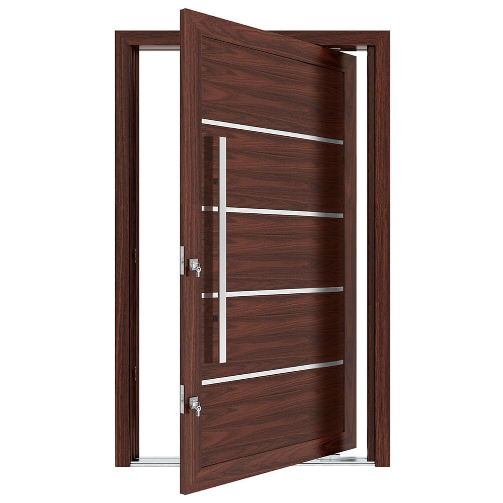 Porta Pivotante De Aluminio Com Frisos E Puxador Cerejeira Abertura Esquerda 221x127x11 5cm 3705 Vitrolar Padovani