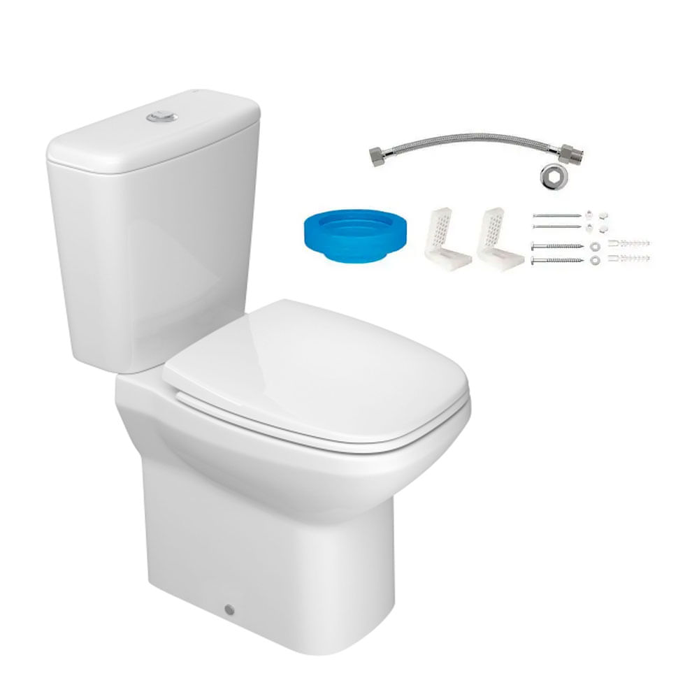 Kit Bacia com Caixa Acoplada e Assento Flex Branco + Conjunto de Fixação Flexível e Anel de Vedação - KP.380.17 - Deca