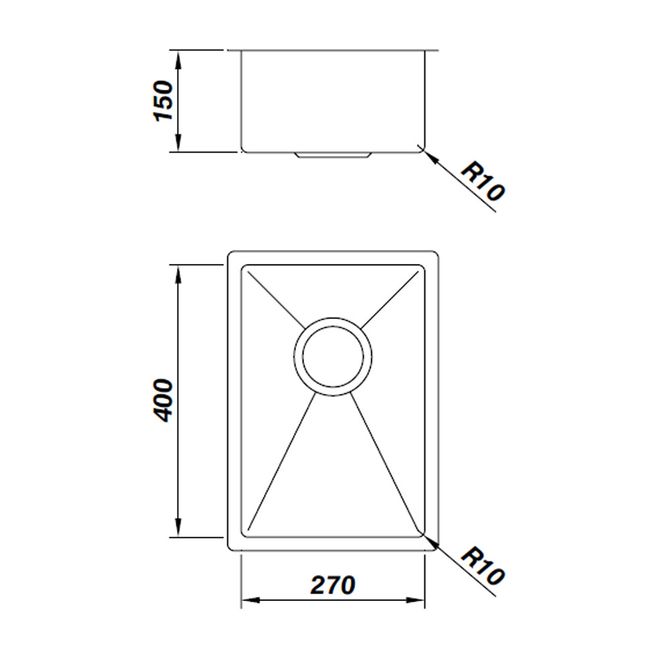 Cuba para Cozinha Retângular Linha Reta Inox 27x40x15cm 1mm