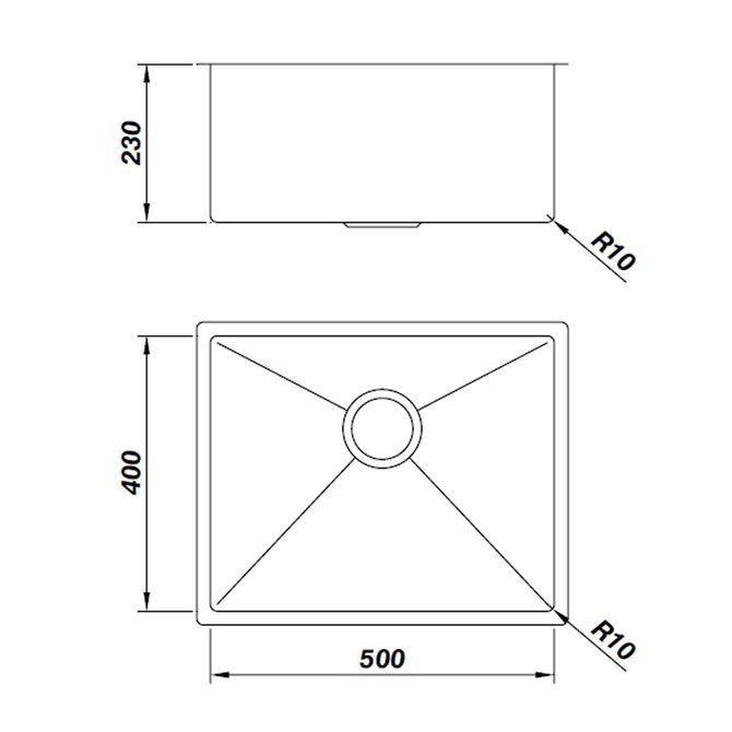 Cuba para Cozinha Retângular Linha Reta Inox 50x40x23cm 1mm