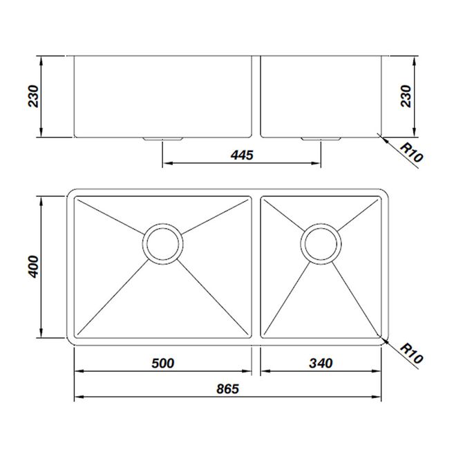 Cuba para Cozinha Retângular Dupla Linha Reta Inox 86,5x40x23 1mm