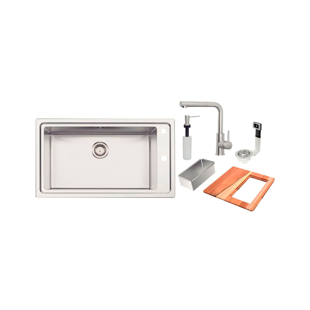Cuba Inox Sobrepor Square 86x50 2 furos + Dosador 93894/113 - Tramontina