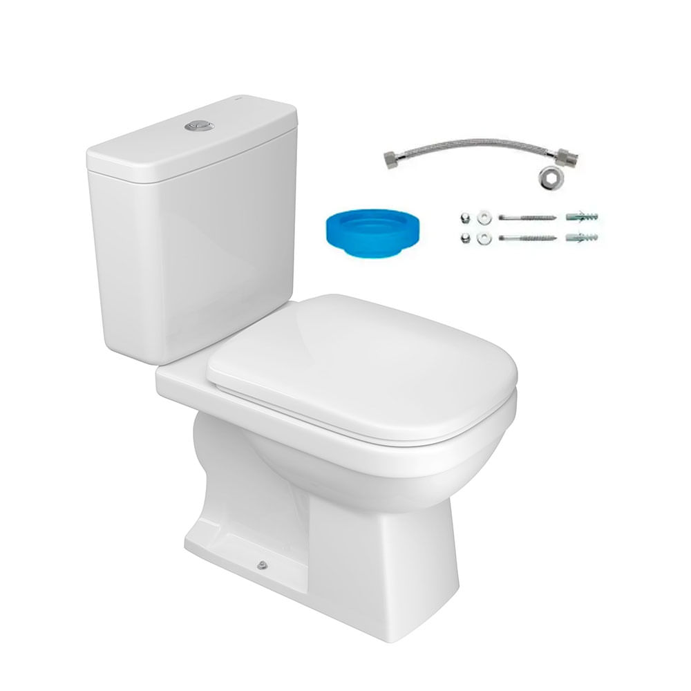 Kit Bacia com Caixa Acoplada e Assento Quadra Branco + Conjunto de Fixação Flexível e Anel de Vedação - KP.211.17 - Deca