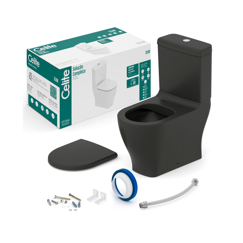 Kit Bacia Com Caixa Completo Slim Black Matte - Celite